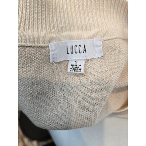 Lucca Couture Leopard Animal Print Cream Beige Sweater Short Pleat Sleeves Small - Picture 5 of 8